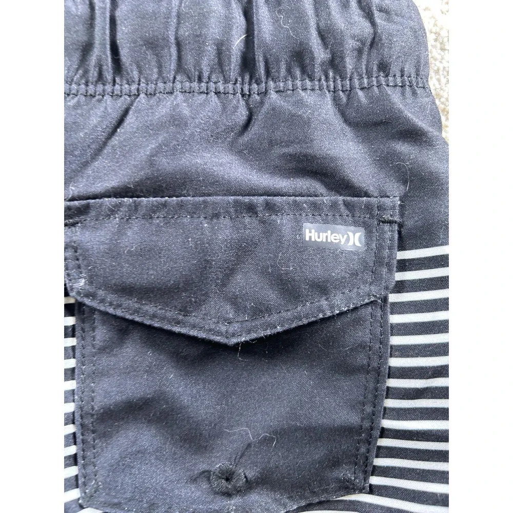 Hurley Shorts Boys 7 Black‎ Rainbow Stripe Boardshorts Swim Trunks Drawstring